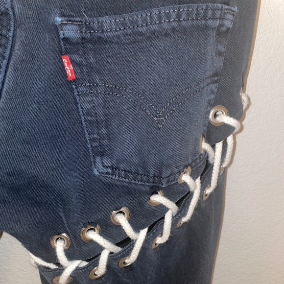 LEVI’S 501 Reworked Upcycled Lace Up Dark Navy Denim Jeans Size Fits 27-… - Picture 7 of 10